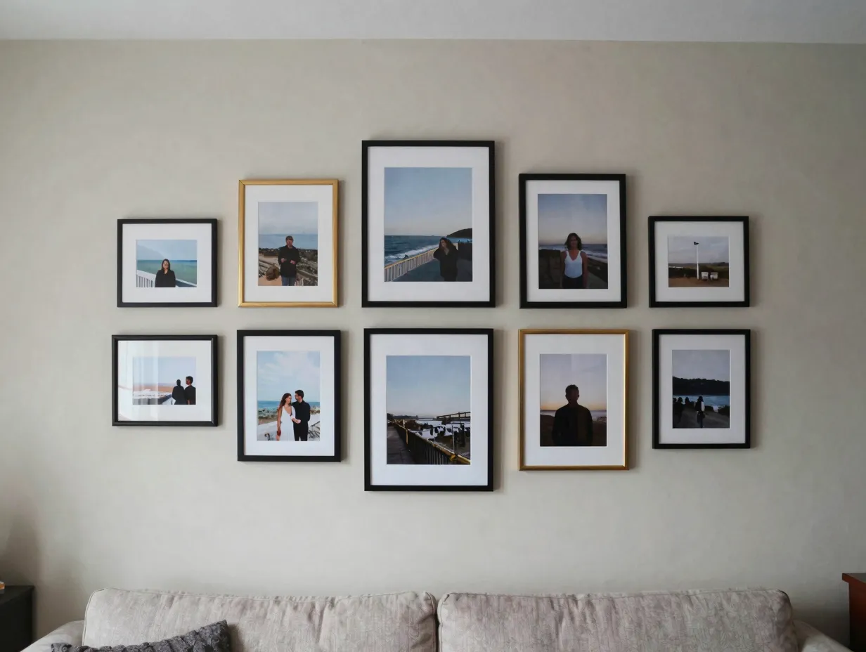 2 gallery wall with printed photos and thrifted frames