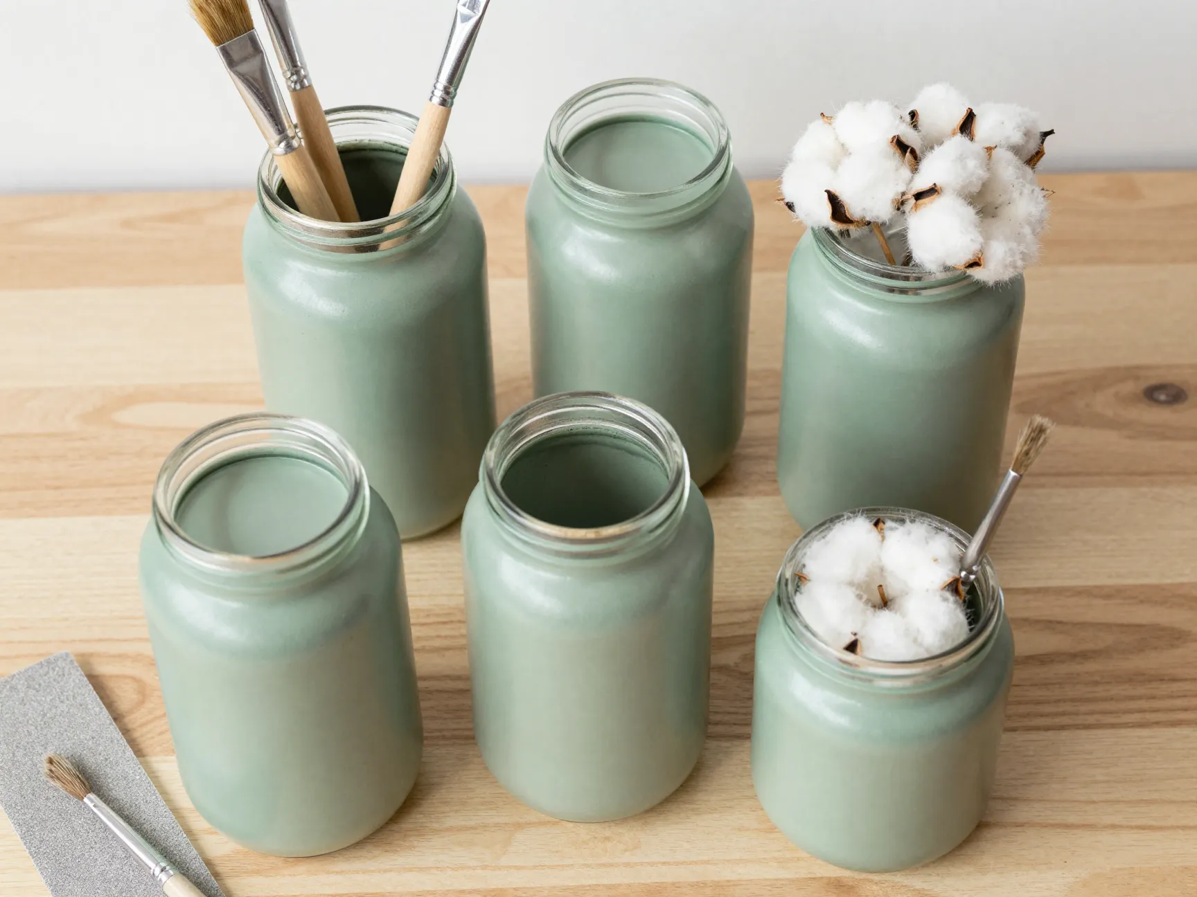3 painted and repurposed organizer jars