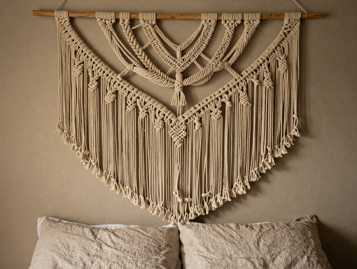 6 macrame and fabric wall hangings