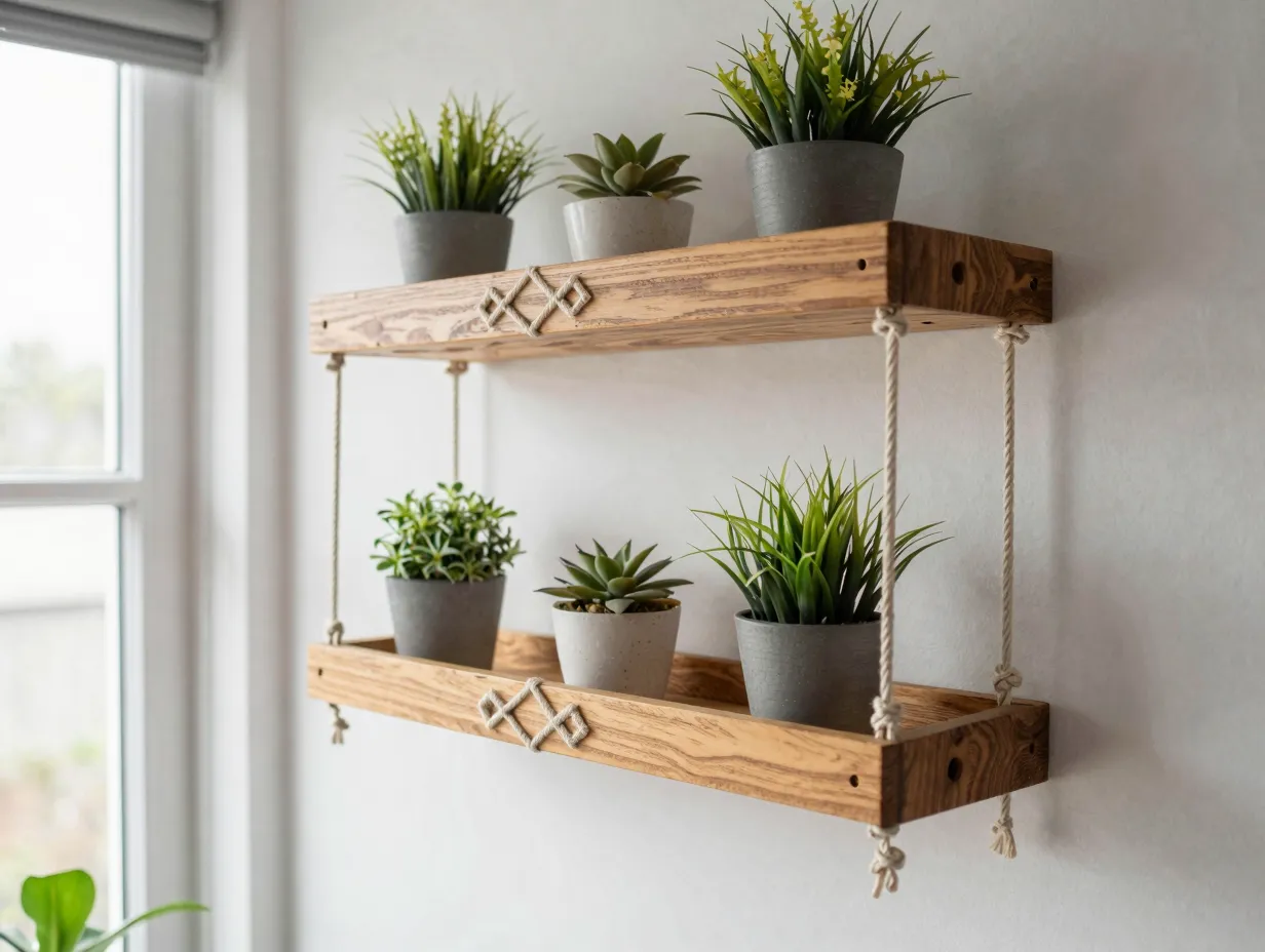 The multi tiered macrame shelf