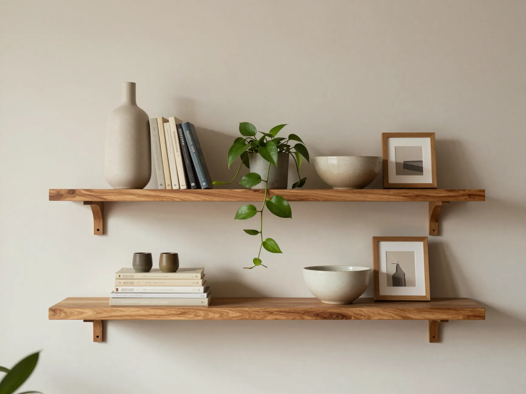 Install diy floating shelves as functional wall art