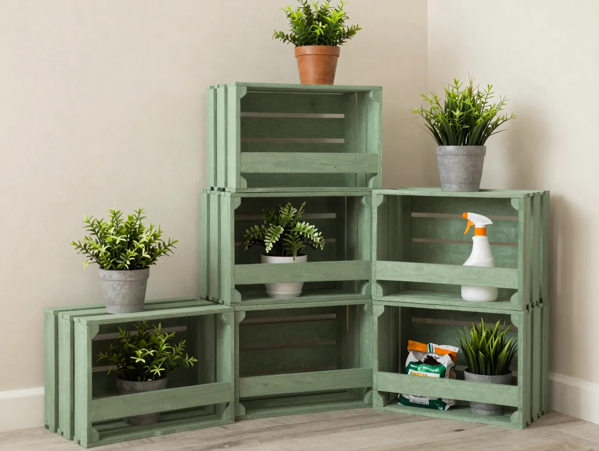 Stacked wooden crate display