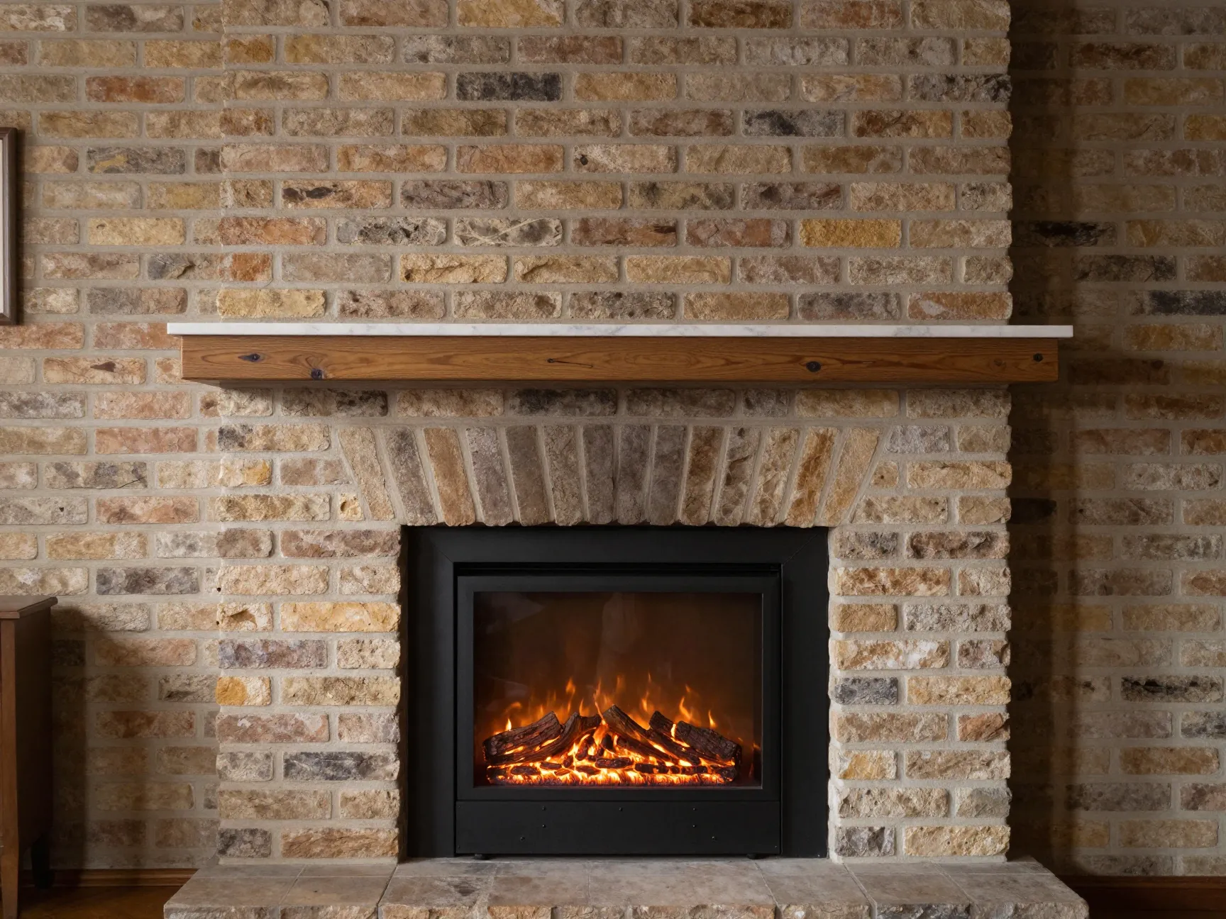 Faux brick fireplace surround