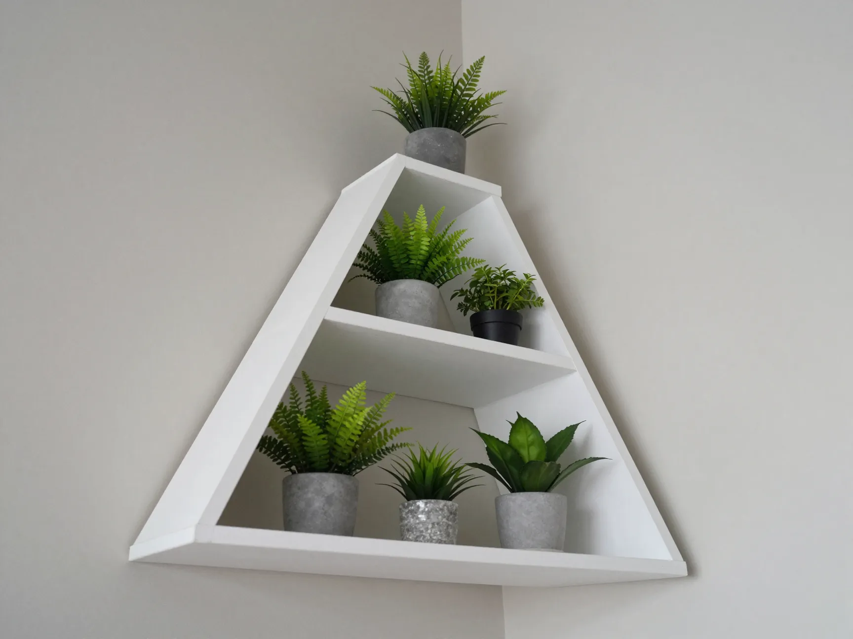 Triangular plywood shelf stand