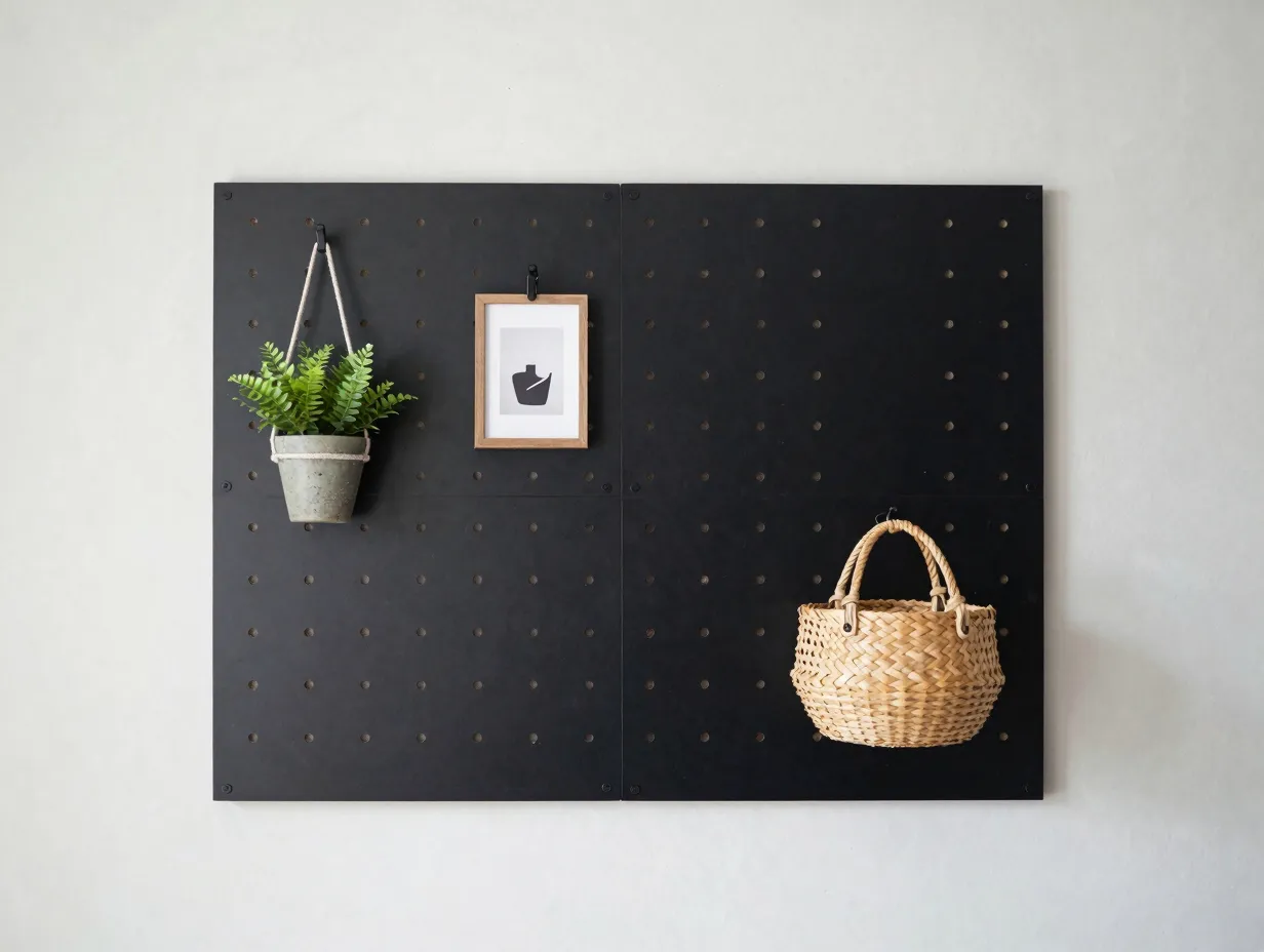 Design a diy pegboard or grid panel display wall