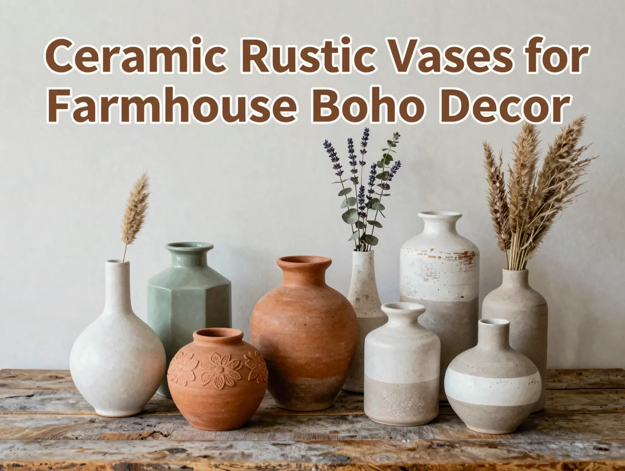 Ceramic rustic vases for farmhouse boho decor