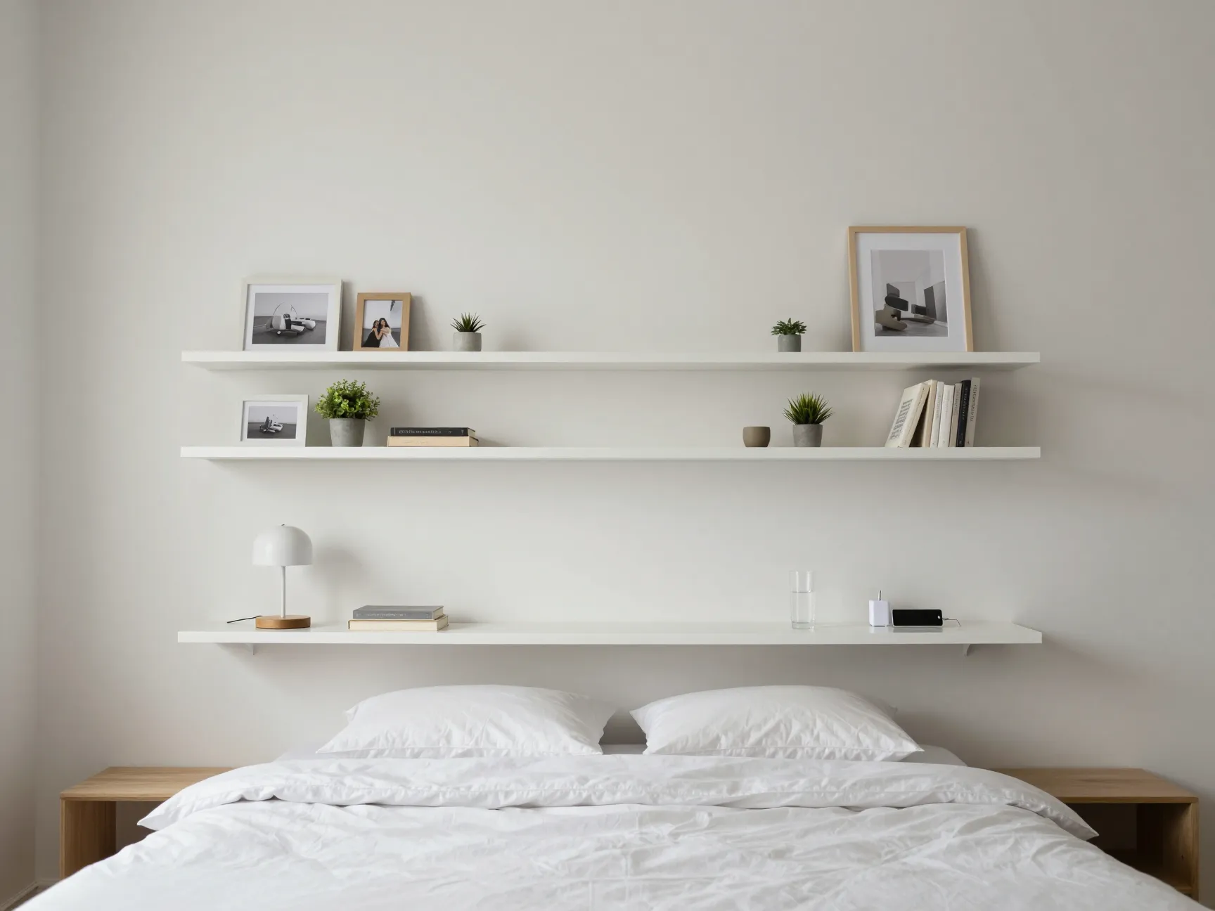 Wall to wall headboard shelving