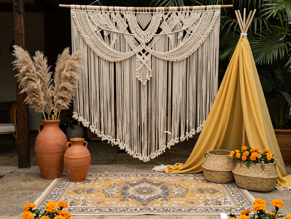 Boho rustic macrame corner