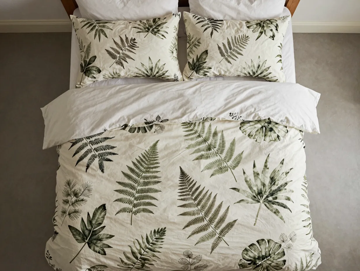 Green botanical print bedding