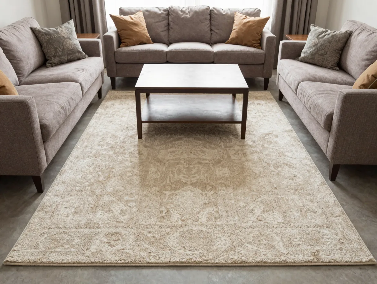 Anchor the room with a generous area rug