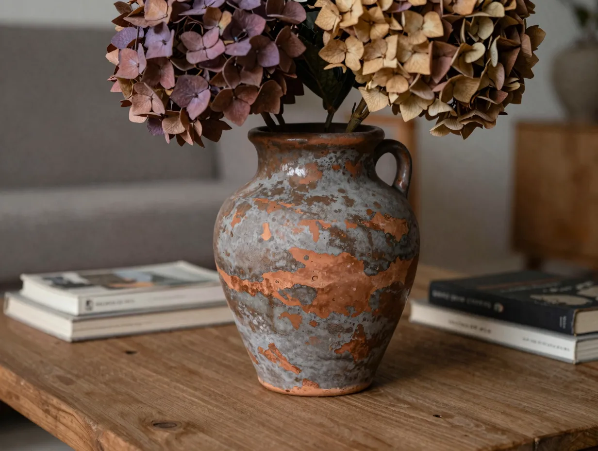 Rustic ceramic vase with antique weathered glaze from wayfair