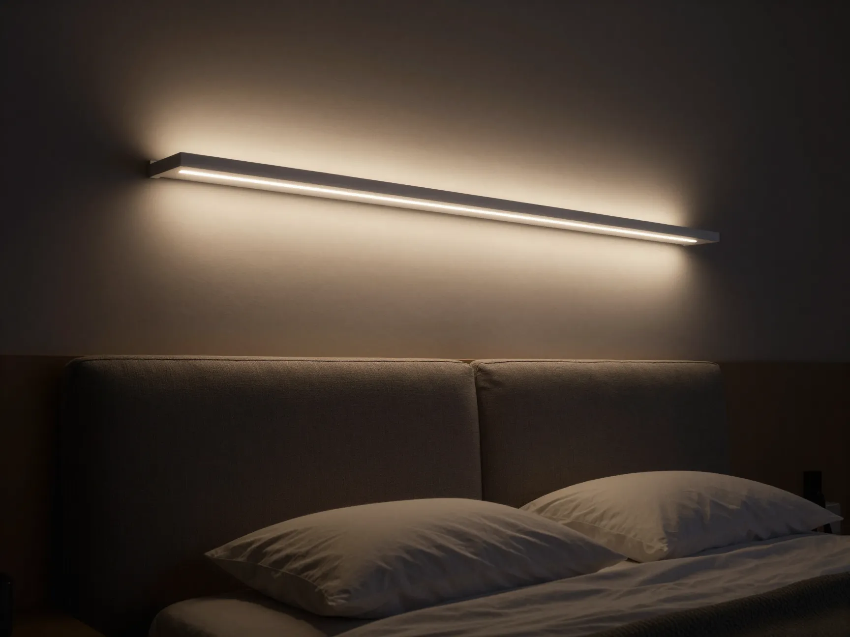 Slim hidden bracket shelves with integrated lighting