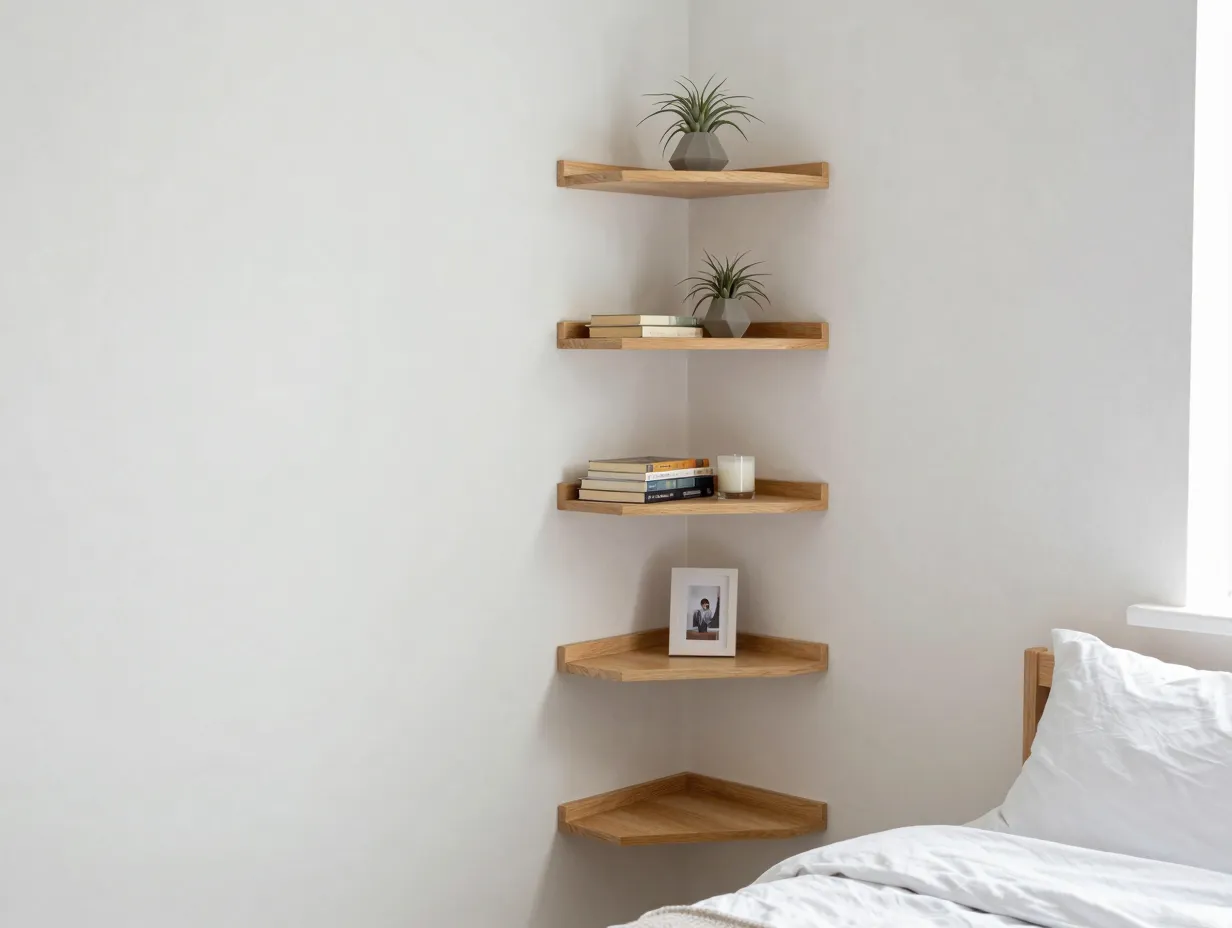 Corner floating shelves for unused angles