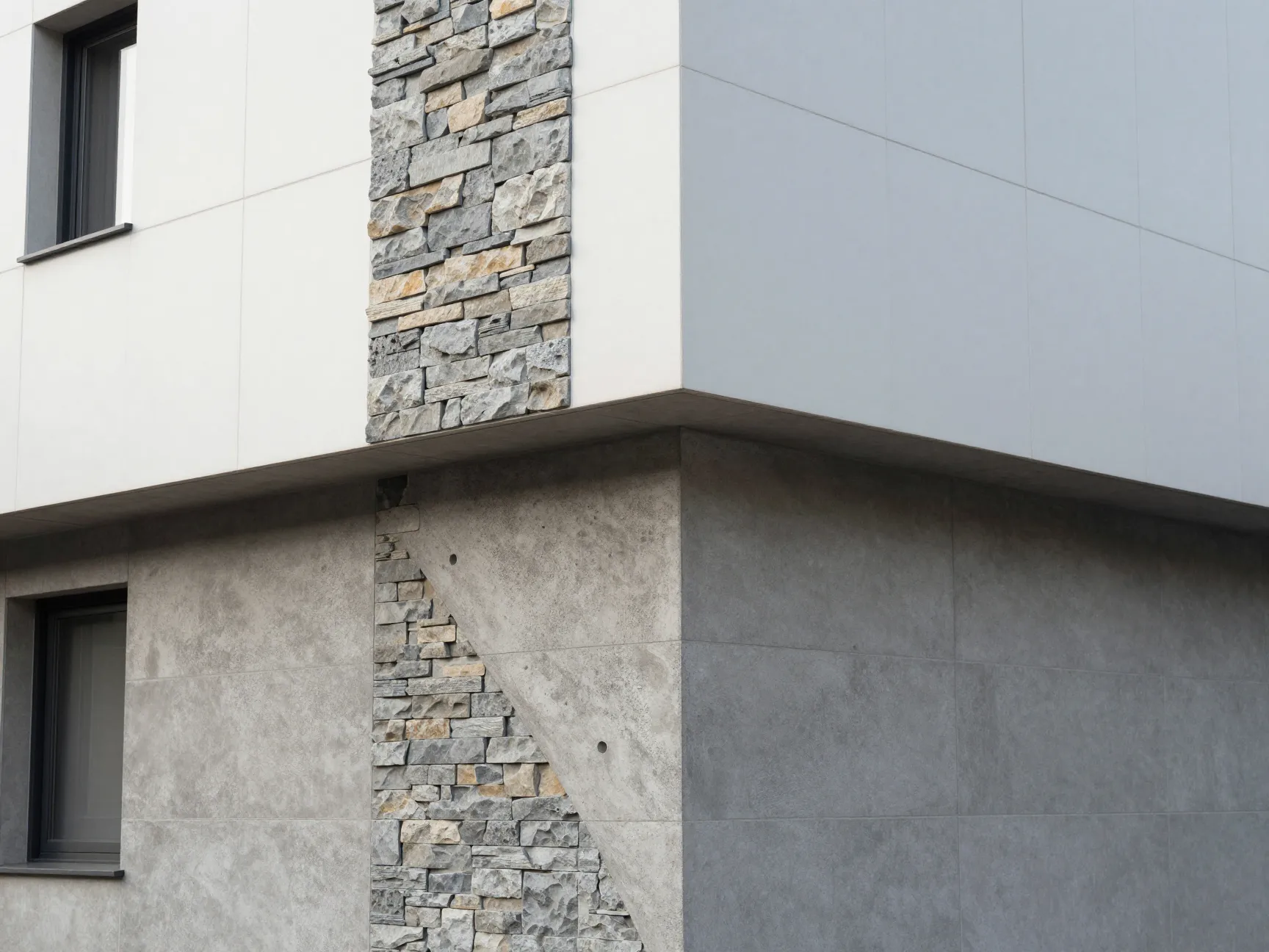 Mixed materials for a layered textured facade
