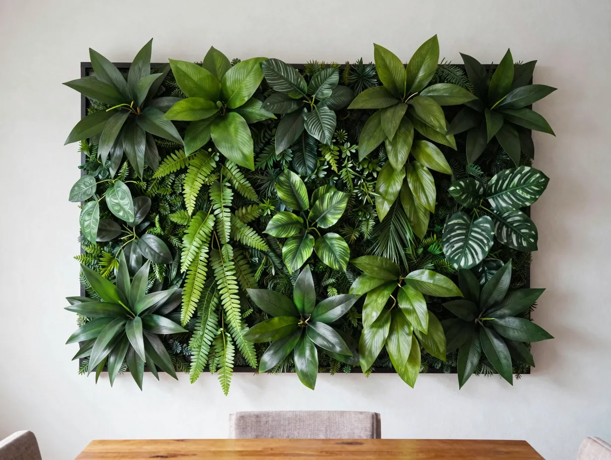 Incorporate vertical gardens and artificial plants for hard to maintain spaces