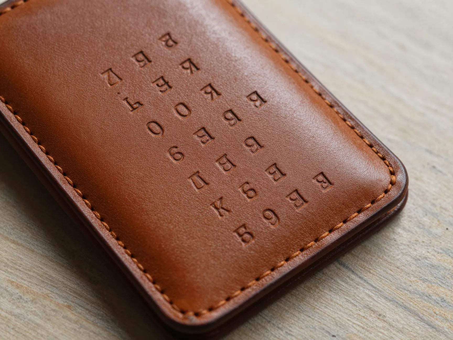 A leather stamped wallet or keychain