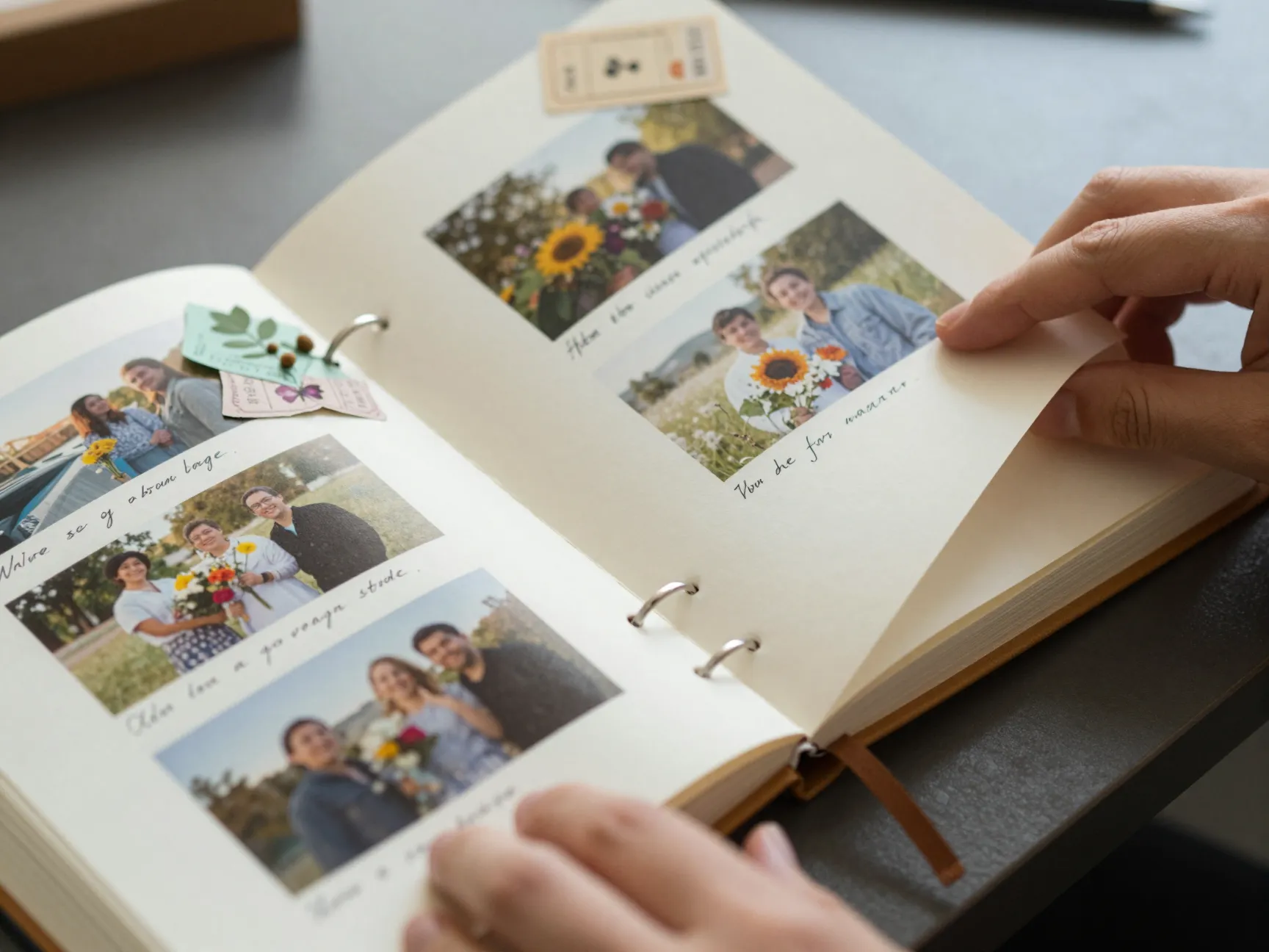 A hand bound photo book or scrapbook