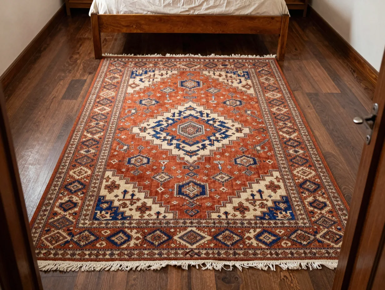 Add a statement rug with regional craft heritage