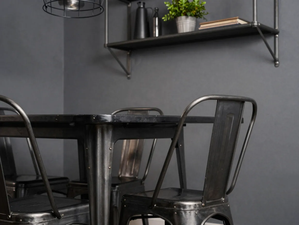 Blackened steel iron and mixed metal accents