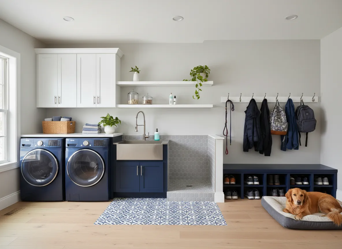 Create a multi functional laundry mudroom and pet zone