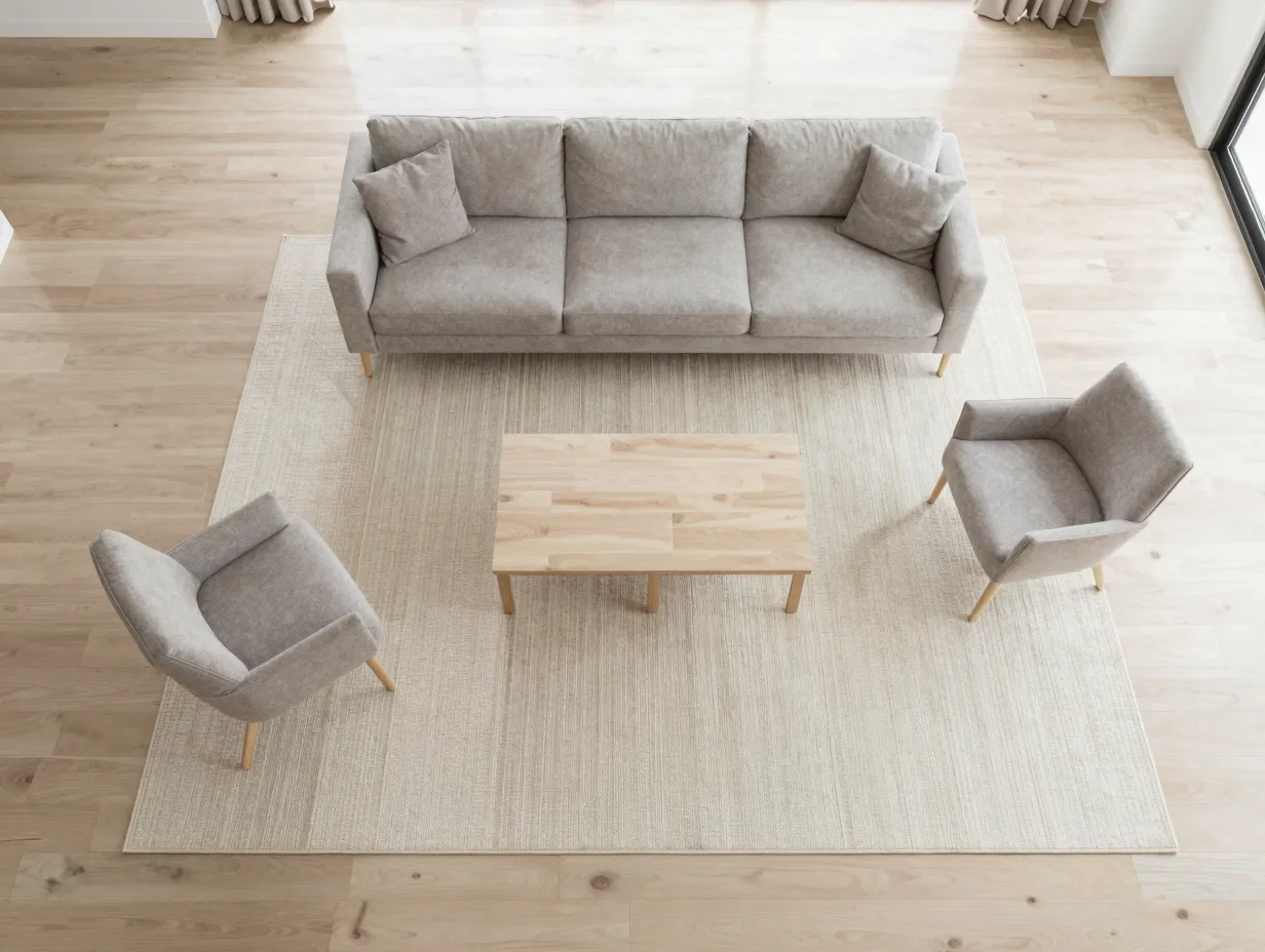Anchor the room with a properly sized area rug