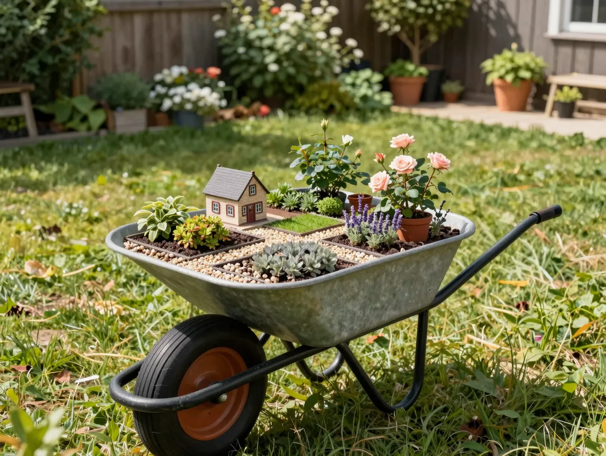 Wheelbarrow fairy village