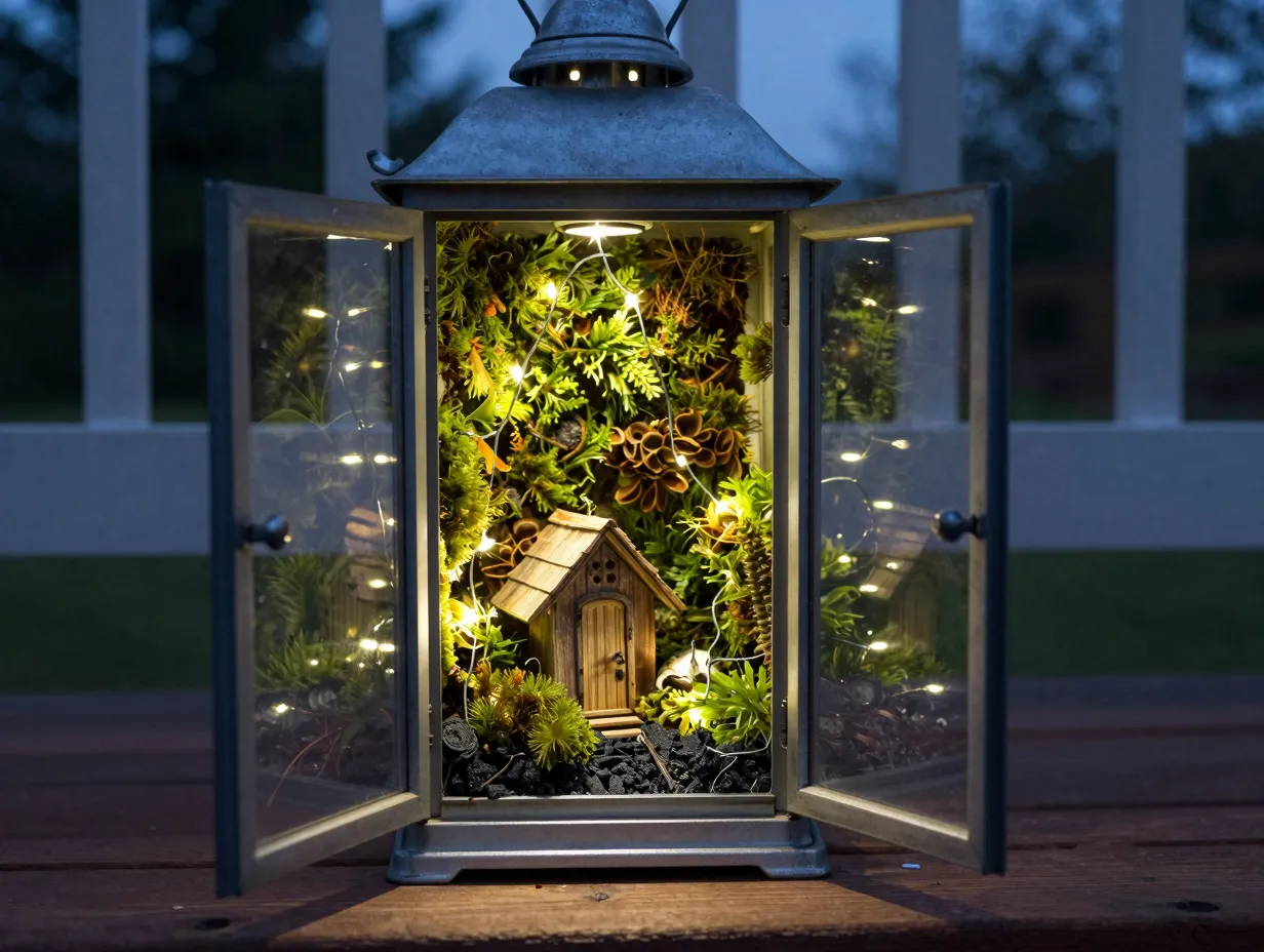 Lantern fairy garden