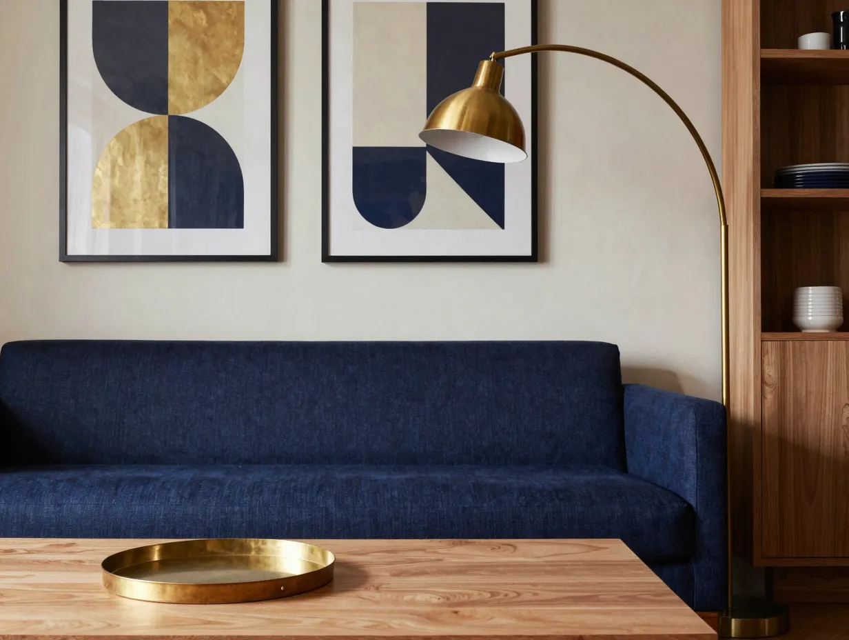 Navy blue and brass for a sophisticated retro scheme