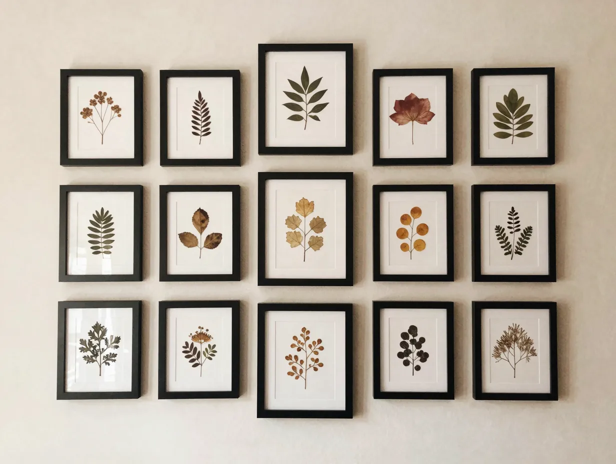 Framed pressed flower art gallery wall