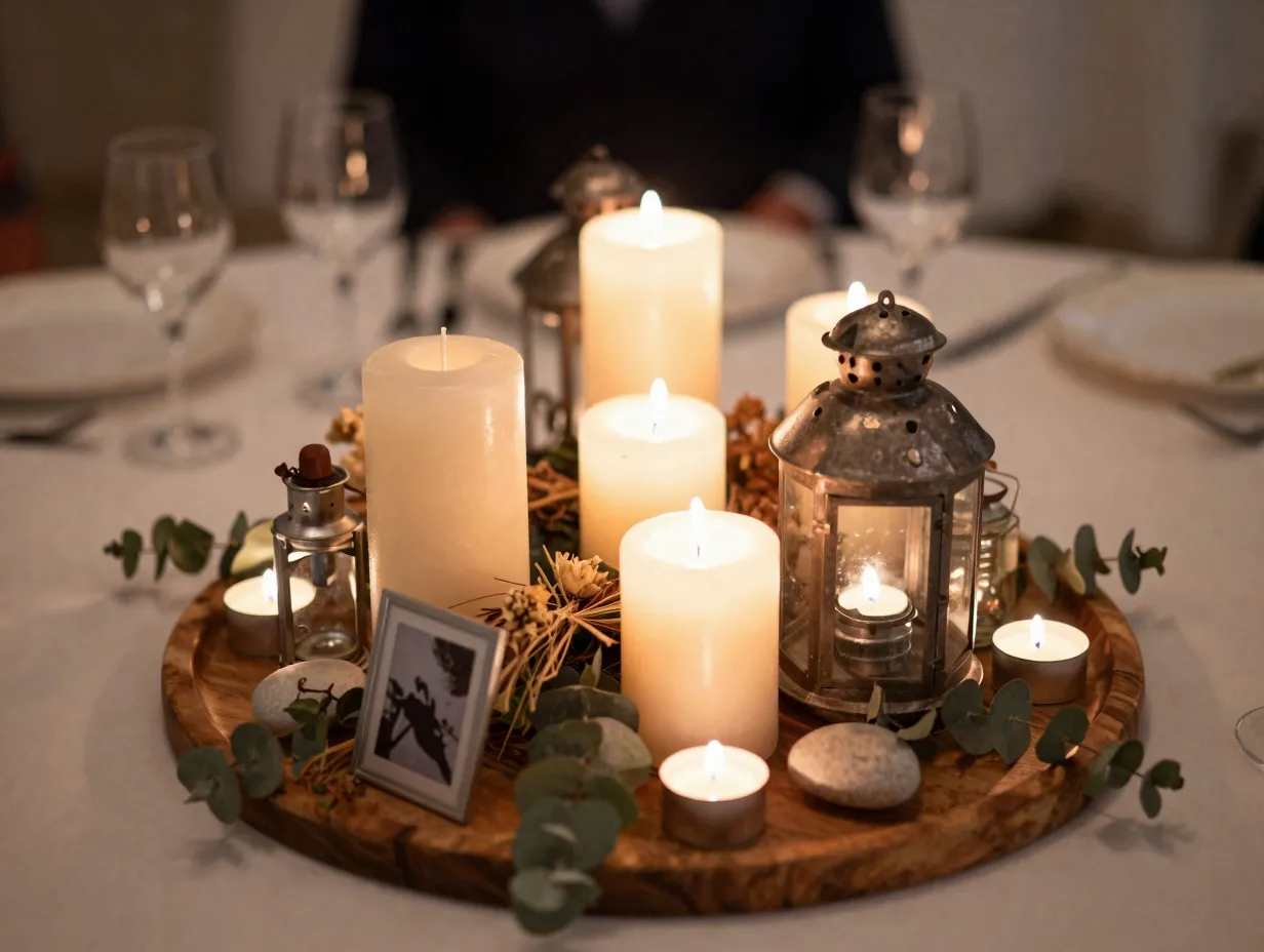 9 candle and lantern centerpiece cluster