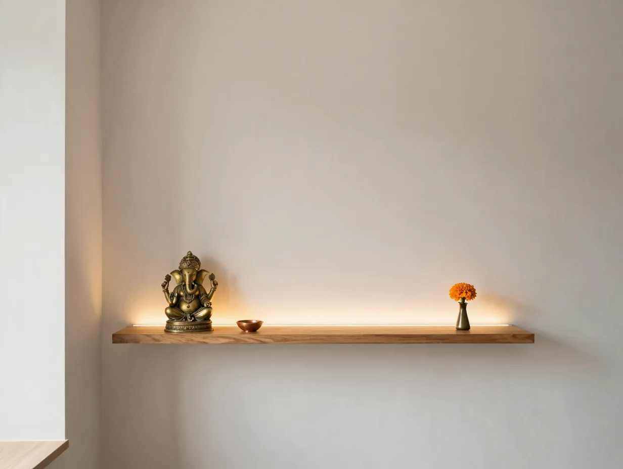 The minimalist white and wood altar