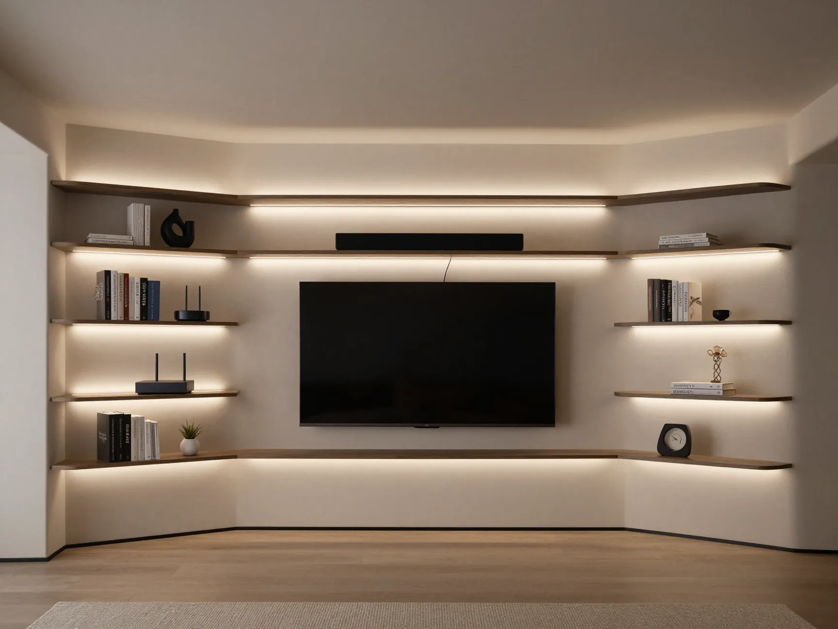 L shaped wraparound media walls