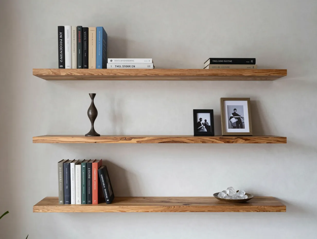 Install floating shelves as functional wall decor