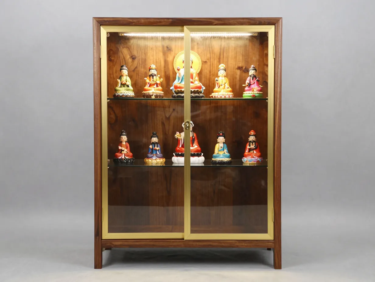 The glass front mandir cabinet