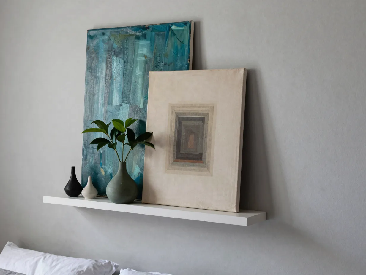 Corner shelves with art combinations