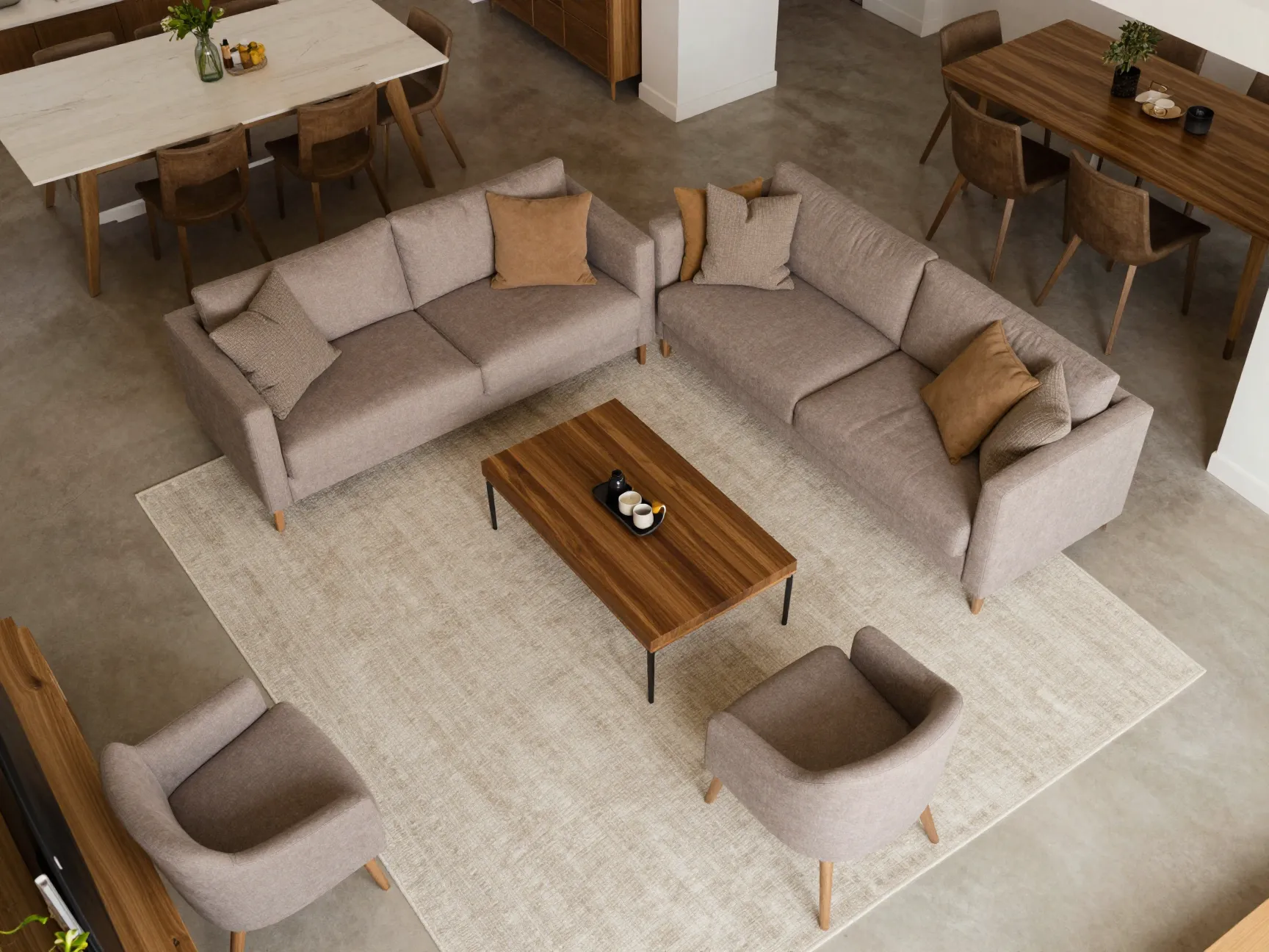 The rug anchored conversation layout
