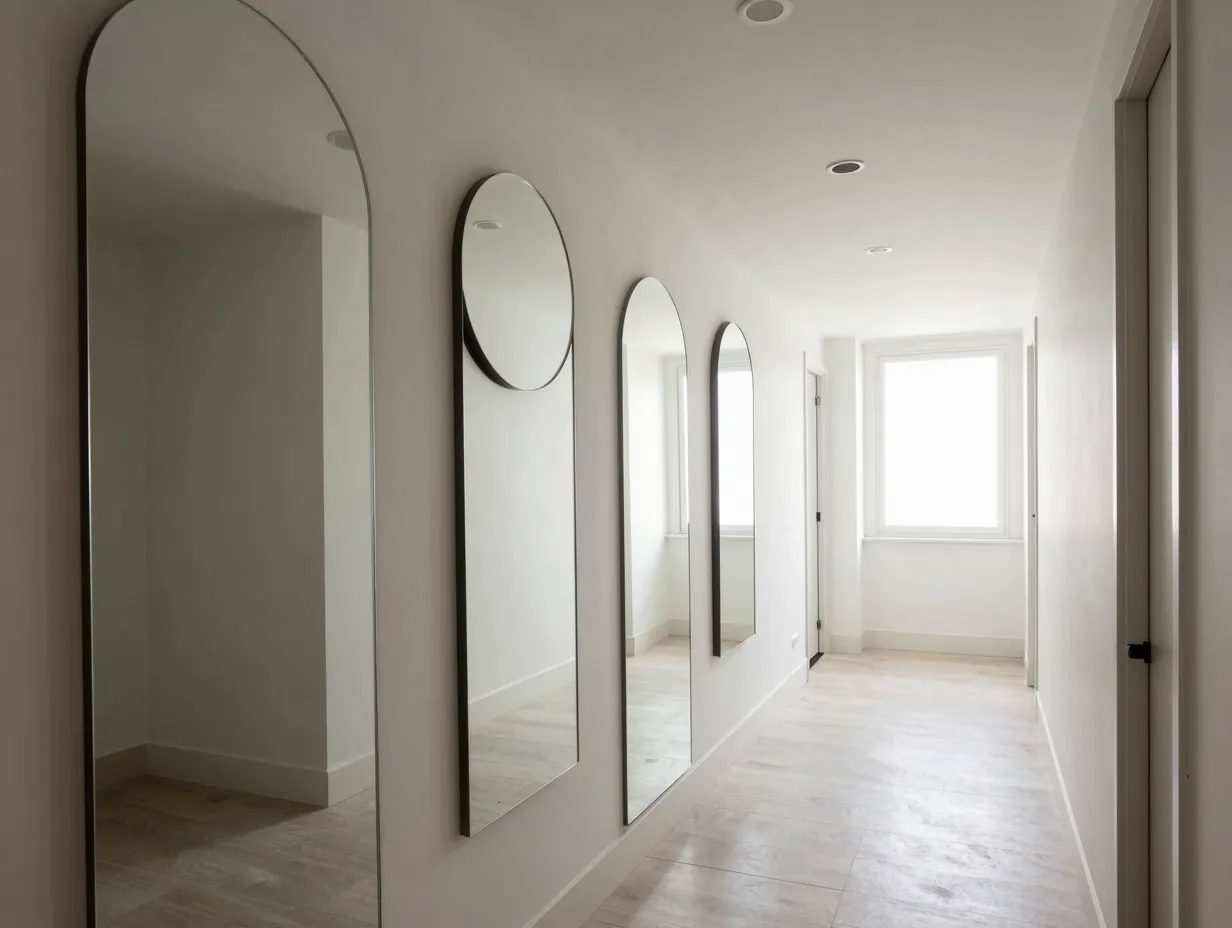 Mirrors and reflective surfaces for small rooms and hallways