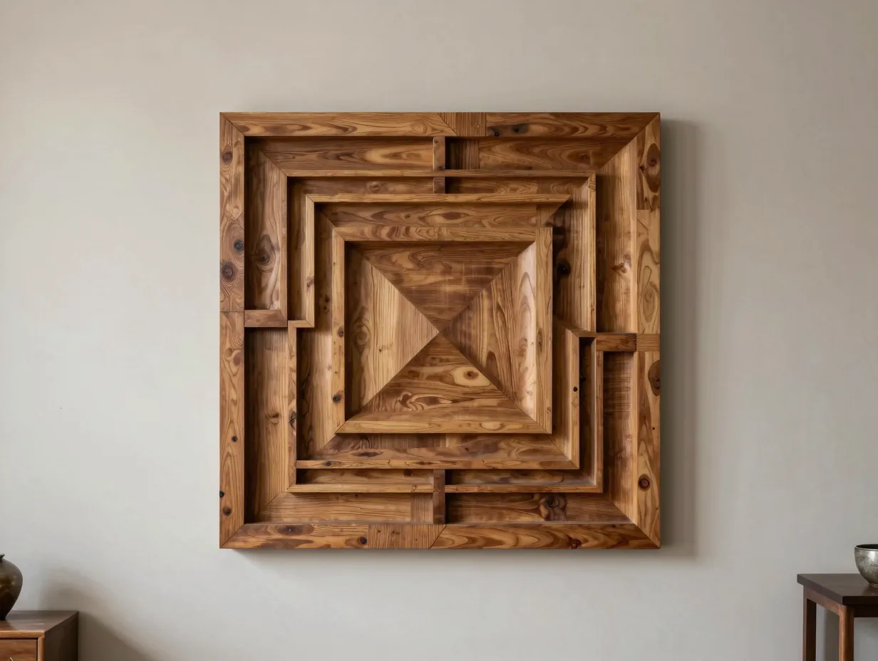 Use sculptural and 3d wooden wall art as a focal point
