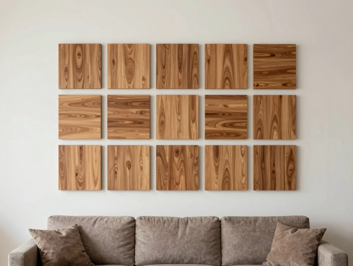 Install large statement wood art panels or multi panel grids