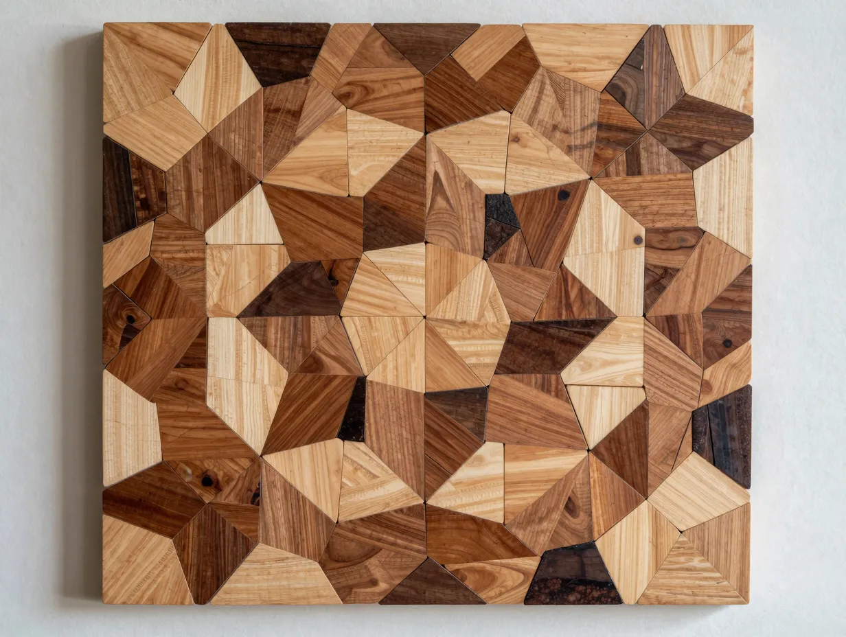 Geometric wood mosaic art