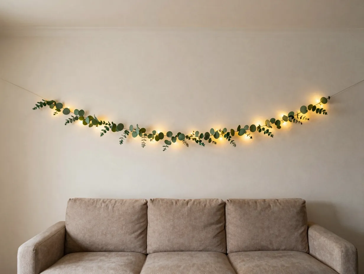 Use garlands on curtain rods and walls