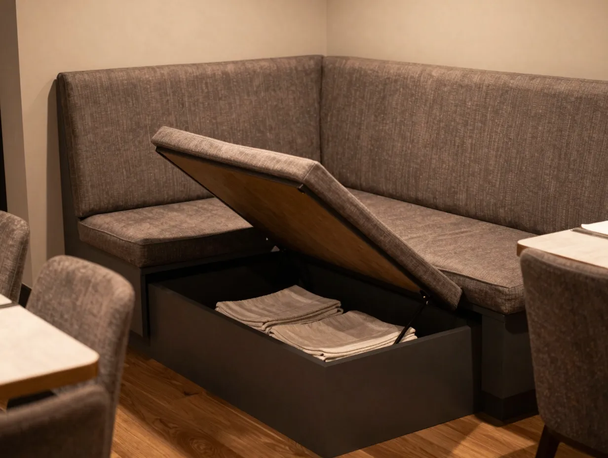 Implement built in seating with storage